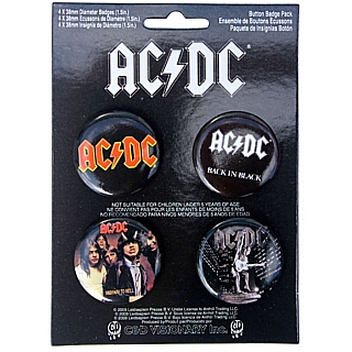 Rock and Roll Collectibles - AC/DC Heavy Metal Pinback Buttons - Angus Young, Bon Scott, Brian Johnson - Back in Black, Highway to Hell