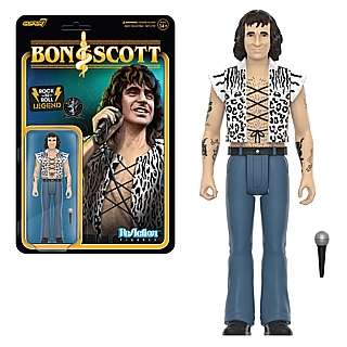 Rock and Roll Collectibles - AC/DC Heavy Metal Bon Scott with Lace Up Cheetah Shirt ReAction Figure Super7