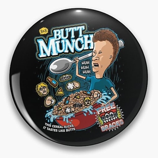 MTV's Beavis and Butthead Collectibles - Butt Munch Cereal Metal Pinback Button