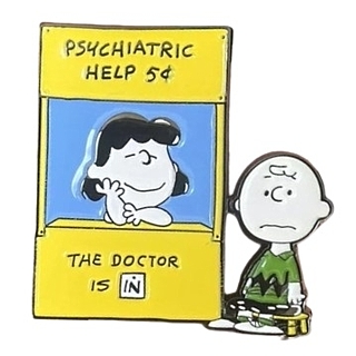 Peanuts Charlie Brown and Lucy Van Pelt Psychiatric Help Booth Enamel Pin / Tie Tack