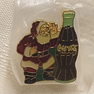 Coca-Cola Collectibles - Coke Santa with Large Coke Bottle Enamel Pin or Tie Tack