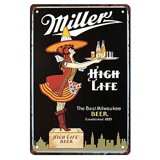 Miller High Life Advertising Collectibles - Miller High Life Classic Metal Bar Sign