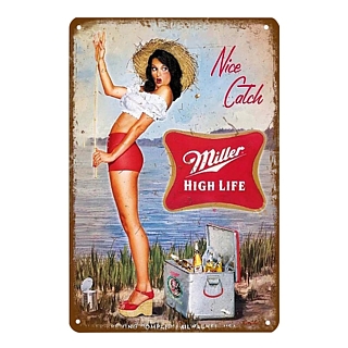 Miller High Life Advertising Collectibles - Miller High Life Nice Catch Fishing Metal Bar Sign