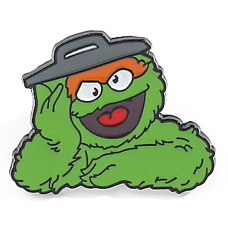 Children's Television Collectibles - Sesame Street Oscar the Grouch with Trash Can Lid Hat Metal Enamel Lapel Pin or Tie Tack