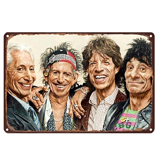 Classic Rock Collectibles - The Rolling Stones Metal Tin Sign Featuring Mick Jagger, Keith Richards, Ronnie Wood and Charlie Watts