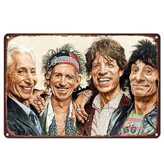 Classic Rock Collectibles - The Rolling Stones Metal Tin Sign Featuring Mick Jagger, Keith Richards, Ronnie Wood and Charlie Watts