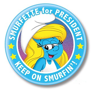 1980's Cartoon Collectibles - The Smurfs Smurfette for President Metal Pinback Button