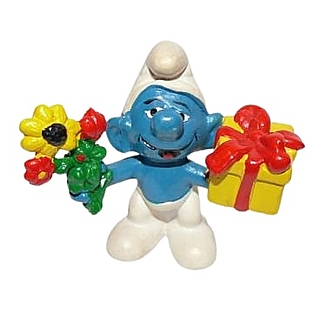 Smurf Collectibles - Gift Smurf PVC Figure with Flowers and Present