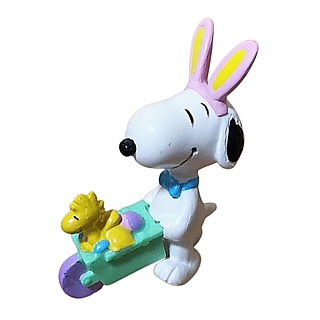 Snoopy Collectibles - Snoopy with Pink Easter Bunny Ears and Green Wheelbarrow PVC Figure