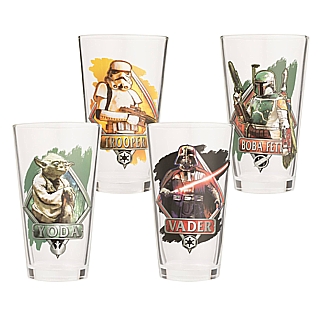 Star Wars Collectable Glasses 16oz Set of 4 Yoda Vader Boba Fett  Stormtrooper